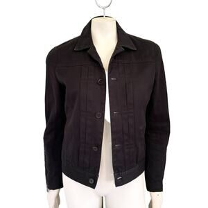SHIPLEY HALMOS Button Front Zip Sleeve Soft Cotton Jean Jacket in Black SZ S